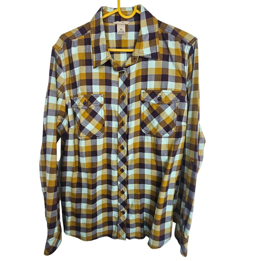 Duluth Trading Co Womens Flannel Shirt XL Gorpcore Utility Outdoor Workwear